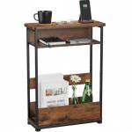 Rustic Brown Slim Side Table with Storage Shelf