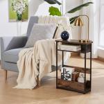 Rustic Brown Slim Side Table with Storage Shelf