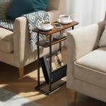 Narrow Rustic Brown Side Table with Magazine Rack
