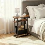 Narrow Rustic Brown Side Table with Magazine Rack
