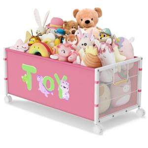 Extra Large Toy Storage Box with Wheels - Pink