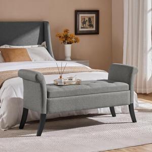Light Gray Folding Storage Ottoman Bench with Arms