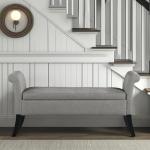 Light Gray Folding Storage Ottoman Bench with Arms