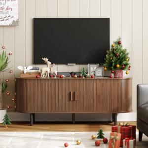 Walnut TV Stand with Power Outlet and Storage
