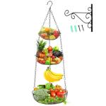 3-Tier Hanging Fruit Basket with Hook for Kitchen