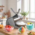 OKF Ice Shaver Prevent Splash Snow Cone Machine, Electric 3 Blades Shaved Ice Machine, 380W Ice Shaver Machine, 286lbs/hr Snow Cone Maker, Ice Crushers for Home Use and Commercial Ice Crusher (Silver)