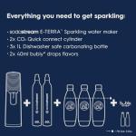 SodaStream - E-TERRA Soda Maker | VALUE BUNDLE | 3 Automatic Carbonation Levels | Includes 2x CO2 Cylinders, 3x 32 Fl Oz Dishwasher Safe Bottles, 2x Bubly Fruit Flavor Drops, 1x Power Adapter | Black