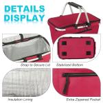 Picnic Basket, SIYUAN 27L Collapsible Insulated Farmers Market Basket for Shopping Traveling Large Grocery Tote Bag with Handles Red