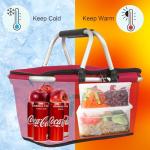 Picnic Basket, SIYUAN 27L Collapsible Insulated Farmers Market Basket for Shopping Traveling Large Grocery Tote Bag with Handles Red