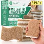 ecoTru 6 Pack Natural Kitchen Sponges, Compostable White Cellulose & Organic Coconut Scrubber Sponge for Washing Dishes, Kind Eco Friendly Non-Scratch & Biodegradable Dish Sponges
