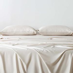 NATUREFIELD 4Pcs Sheets Set Full Size,100% Rayon Derived from Bamboo Bed Sheets Soft Breathable 1 Flat Sheet, 1 Fitted Sheet, 2 Pillowcases Beige