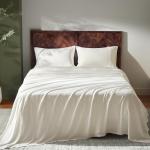 GOKOTTA Queen Size Bed Sheets 4 Piece Set, 100% Rayon Derived from Bamboo, Cooling for Hot Sleepers-Luxury Breathable Soft Sheets, Deep Pocket 16" Fitted Sheet with Elastic Corner Straps, Cream White