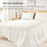 GOKOTTA Queen Size Bed Sheets 4 Piece Set, 100% Rayon Derived from Bamboo, Cooling for Hot Sleepers-Luxury Breathable Soft Sheets, Deep Pocket 16" Fitted Sheet with Elastic Corner Straps, Cream White