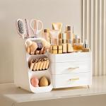 Stylish White Makeup Organizer with Brush Holder