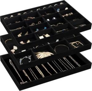 Stackable Velvet Jewelry Organizer with Removable Dividers