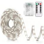 echosari Battery Operated Led Strip Lights White with Remote, 8 Modes, Dimmable, Timer, Self-Adhesive, Cuttable, for PC TV Kitchen Cabinet Shelves Bedroom Decor (3m 90LED)
