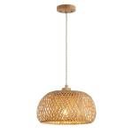Hchunqjor Bamboo Pendant Light Fixture One-Light Adjustable Boho Basket Handmade Woven Pendant Lighting for Kitchen Island Sink Farmhouse Dining Room