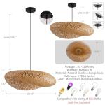 Teru Ji Kaikang Hand Woven Bamboo Pendant Light,23.62 in Bamboo Rattan Ceiling Hanging Light Hand Woven Wicker Chandelier for Living Room Kitchen Dining Room Farmhouse