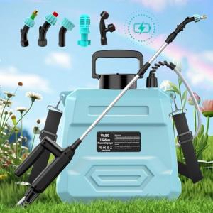 2 Gallon Battery Powered Garden Sprayer, 7.4V Powerful Electric Backpack Sprayer, Weed Yard Lawn Sprayer with 5 Mist Nozzles & Retractable Wand & Adjustable Strap for Lawn, Garden, Yard
