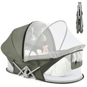 ISELECTOR Portable Baby Bassinet Travel Baby Bed, Baby Cribs Travel Pod for Outdoors Baby Lounger Infant Travel Bed with Mosquito Net and Sunshade Canopy, Lightweight Washable Foldable