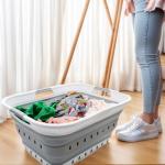 SAMMART 42L (11 gallon) Collapsible Plastic Laundry Basket - Foldable Pop Up Storage Container/Organizer - Space Saving Hamper/Basket (1, White/Grey)