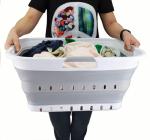 SAMMART 42L (11 gallon) Collapsible Plastic Laundry Basket - Foldable Pop Up Storage Container/Organizer - Space Saving Hamper/Basket (1, White/Grey)