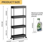 SPACEKEEPER Slim Rolling Storage Cart 4 Tier Organizer Mobile Shelving Unit Utility Cart Tower Rack for Kitchen Bathroom Laundry Narrow Places, Black