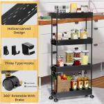 SPACEKEEPER Slim Rolling Storage Cart 4 Tier Organizer Mobile Shelving Unit Utility Cart Tower Rack for Kitchen Bathroom Laundry Narrow Places, Black