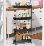 SPACEKEEPER Slim Rolling Storage Cart 4 Tier Organizer Mobile Shelving Unit Utility Cart Tower Rack for Kitchen Bathroom Laundry Narrow Places, Black