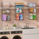 4-Pack Hanging Laundry Room Organizer：Foldable Laundry Room Organizaton Wire Basket with 360°Rotating Hooks Space Saving Over Washer and Dryer Shelves - Metal Laundry Basket Storage, Black Patent