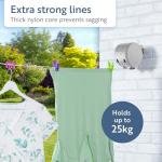 Minky Homecare Outdoor Retractable Dual Clothesline - Heavy Duty PVC Coated Line - Energy and Space Saving Removable Laundry Drying Line - 2 x 49 Feet