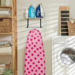 THYGIFTREE Ironing Board Hanger Wall Mount, Ironing Board Holder with Shelf, Ironing Board Wall Mount with Storage Wooden Basket & Removable Hook, for Laundry Room Living Room Bathroom,black.