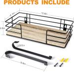 THYGIFTREE Ironing Board Hanger Wall Mount, Ironing Board Holder with Shelf, Ironing Board Wall Mount with Storage Wooden Basket & Removable Hook, for Laundry Room Living Room Bathroom,black.