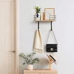 THYGIFTREE Ironing Board Hanger Wall Mount, Ironing Board Holder with Shelf, Ironing Board Wall Mount with Storage Wooden Basket & Removable Hook, for Laundry Room Living Room Bathroom,black.