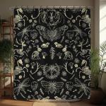 Goth Skull Halloween Shower Curtain, Black and Gold