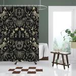 Goth Skull Halloween Shower Curtain, Black and Gold
