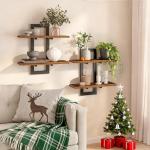 2-Tier Floating Wall Shelf Set - Rustic Brown & Black