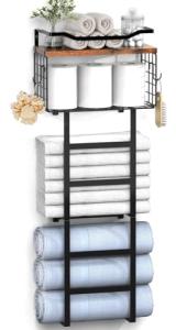 34" Wall-Mounted Towel Rack with Shelf & Basket