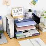 OPNICE 4‑Tier File Organizer w/ 2 Pen Holders
