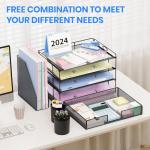 OPNICE 4‑Tier File Organizer w/ 2 Pen Holders