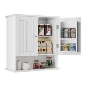 Wall-Mounted Cabinet with Adjustable Shelves, White