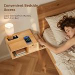 Afuly Floating Nightstand with Charging Station, Modern Night Stand with Drawer Wall Mounted Bedside End Table, Solid Wood Nightstand Side Table Shelf for Bedroom Natural Wooden Decor