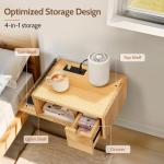 Afuly Floating Nightstand with Charging Station, Modern Night Stand with Drawer Wall Mounted Bedside End Table, Solid Wood Nightstand Side Table Shelf for Bedroom Natural Wooden Decor