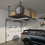 Jusgym 45-Inch x 45-Inch Overhead Garage Storage Rack, 17"-28" Height Adjustable Garage Storage Organization Systerm, Heavy Duty Metal Garage Ceiling Storage Racks, 250LBS Weight Capacity, Black