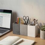 MyGift Modern Gray-Tone Concrete Desktop Pencil Holder Cup and Pen Holder, Office Stationery Organizer, Set of 3