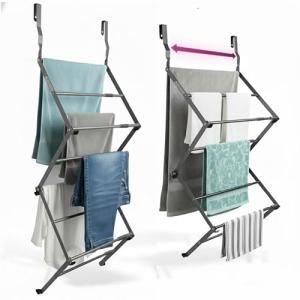 BLACK+DECKER Over The Door Expandable Telescopic Drying Rack, Clothes Organizer, Towel Hanger, Laundry, Collapsible, Gray