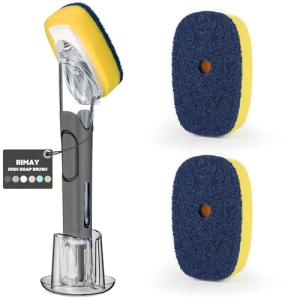 Dish Brush with Soap Dispenser Storage Set with 2 PCS Sponge Refills & Holder, Soap Dispensing Dish Brushes, Sponge with Soap Dispenser Handle, Dish Sponges with Handle for Dishes Pans Pots Sink
