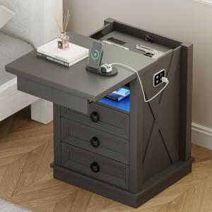 Farmhouse Nightstand with Gun Drawer and LED Lights