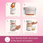 Paris Hilton Electric Citrus Juicer, Mini Portable Cordless Juicer with USB Rechargeable Base, One-Touch Button, Compact Lemon, Lime and Orange Juicer, White