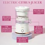 Paris Hilton Electric Citrus Juicer, Mini Portable Cordless Juicer with USB Rechargeable Base, One-Touch Button, Compact Lemon, Lime and Orange Juicer, White
